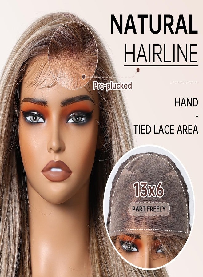 Allbell 13x6 HD Lace Wigs Honey Blonde Synthetic Lace Front Wig Preplucked Hairline with Baby Hair 28inch Long Body Wave Lace Wigs for Women(Brown with Blonde Highlights) - Image 4